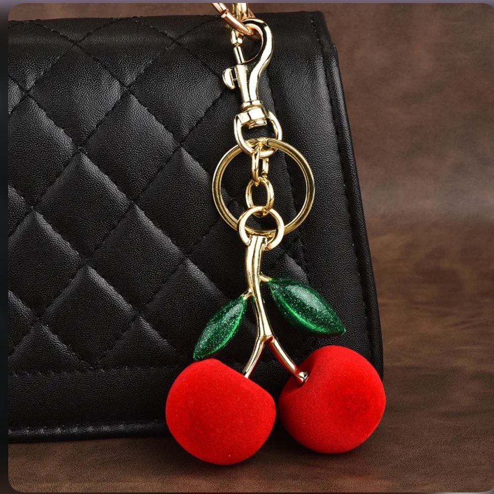 Felt-Touch Cherry Keychain - Picture 2 of 3